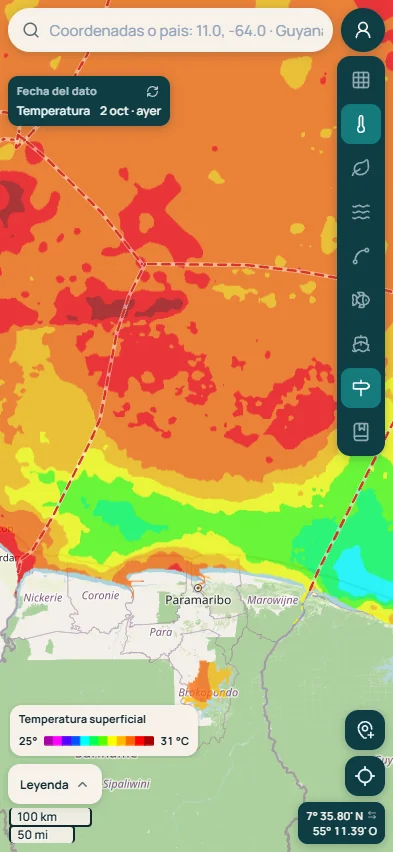 Temperatura del mar en el teléfono